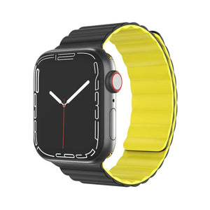 Mutural Moran Series Liquid Silicone Magnetic Strap Watch Band For Apple Watch Ultra 49mm / Series 8&7 45mm / SE 2&6&SE&5&4 44mm / 3&2&1 42mm(Black + Yellow)