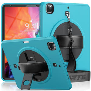 For iPad Pro 12.9 2022 / 2021 / 2020 / 2018 Shockproof TPU + PC Tablet Case with Holder & Pen Slot & Shoulder Strap(Light Blue)