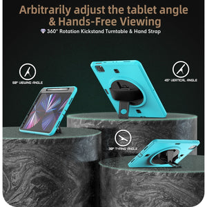 For iPad Pro 11 2022 / 2021 Shockproof TPU + PC Tablet Case with Holder & Pen Slot & Shoulder Strap(Light Blue)