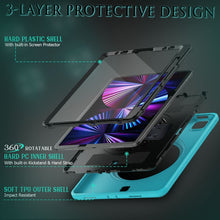 For iPad Pro 11 2022 / 2021 Shockproof TPU + PC Tablet Case with Holder & Pen Slot & Shoulder Strap(Light Blue)