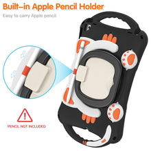 Cute Cat King Kids Shockproof Silicone Tablet Case with Holder & Shoulder Strap & Handle For iPad 10.2 2019 / 2020 / 2021 / Pro 10.5(Black Orange)