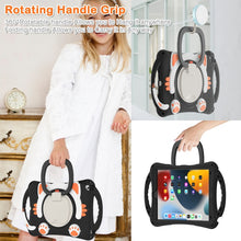 Cute Cat King Kids Shockproof Silicone Tablet Case with Holder & Shoulder Strap & Handle For iPad 10.2 2019 / 2020 / 2021 / Pro 10.5(Black Orange)