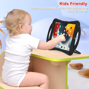 Cute Cat King Kids Shockproof Silicone Tablet Case with Holder & Shoulder Strap & Handle For iPad 10.2 2019 / 2020 / 2021 / Pro 10.5(Black Red)