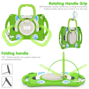Cute Cat King Kids Shockproof Silicone Tablet Case with Holder & Shoulder Strap & Handle For iPad 10.2 2019 / 2020 / 2021 / Pro 10.5(Green)