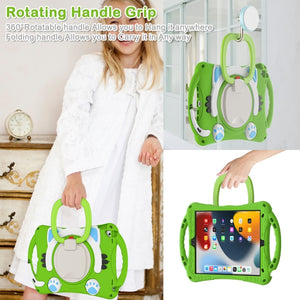 Cute Cat King Kids Shockproof Silicone Tablet Case with Holder & Shoulder Strap & Handle For iPad 10.2 2019 / 2020 / 2021 / Pro 10.5(Green)