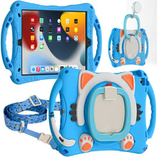 Cute Cat King Kids Shockproof Silicone Tablet Case with Holder & Shoulder Strap & Handle For iPad 10.2 2019 / 2020 / 2021 / Pro 10.5(Light Blue)