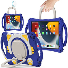 Cute Cat King Kids Shockproof Silicone Tablet Case with Holder & Shoulder Strap & Handle For iPad 10.2 2019 / 2020 / 2021 / Pro 10.5(Dark Blue)
