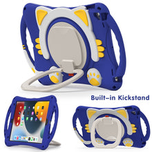 Cute Cat King Kids Shockproof Silicone Tablet Case with Holder & Shoulder Strap & Handle For iPad 10.2 2019 / 2020 / 2021 / Pro 10.5(Dark Blue)