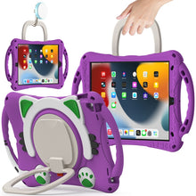 Cute Cat King Kids Shockproof Silicone Tablet Case with Holder & Shoulder Strap & Handle For iPad 10.2 2019 / 2020 / 2021 / Pro 10.5(Purple)