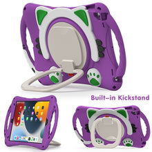 Cute Cat King Kids Shockproof Silicone Tablet Case with Holder & Shoulder Strap & Handle For iPad 10.2 2019 / 2020 / 2021 / Pro 10.5(Purple)