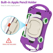 Cute Cat King Kids Shockproof Silicone Tablet Case with Holder & Shoulder Strap & Handle For iPad 10.2 2019 / 2020 / 2021 / Pro 10.5(Purple)