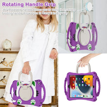 Cute Cat King Kids Shockproof Silicone Tablet Case with Holder & Shoulder Strap & Handle For iPad 10.2 2019 / 2020 / 2021 / Pro 10.5(Purple)