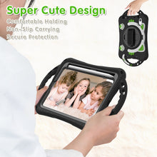 For iPad mini 6 Cute Cat King Kids Shockproof Silicone Tablet Case with Holder & Shoulder Strap & Handle(Black Green)