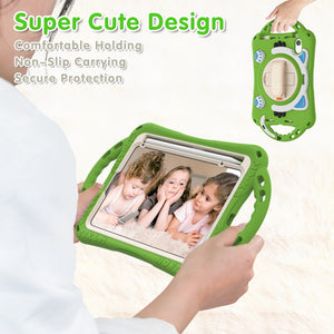 For iPad mini 6 Cute Cat King Kids Shockproof Silicone Tablet Case with Holder & Shoulder Strap & Handle(Green)