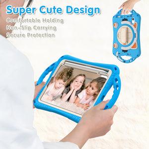 For iPad mini 6 Cute Cat King Kids Shockproof Silicone Tablet Case with Holder & Shoulder Strap & Handle(Light Blue)