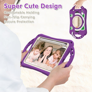 For iPad mini 6 Cute Cat King Kids Shockproof Silicone Tablet Case with Holder & Shoulder Strap & Handle(Purple)