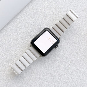 Ceramic One-bead Steel Strap Watch Band For Apple Watch Series 8&7 41mm / SE 2&6&SE&5&4 40mm / 3&2&1 38mm(White Silver)