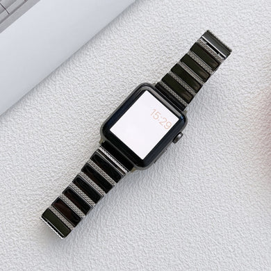 Ceramic One-bead Steel Strap Watch Band For Apple Watch Ultra 49mm / Series 8&7 45mm / SE 2&6&SE&5&4 44mm / 3&2&1 42mm(Black Silver)