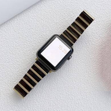 Ceramic One-bead Steel Strap Watch Band For Apple Watch Ultra 49mm / Series 8&7 45mm / SE 2&6&SE&5&4 44mm / 3&2&1 42mm(Black Gold)