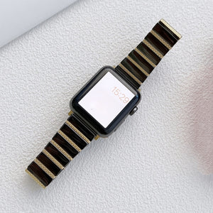 Ceramic One-bead Steel Strap Watch Band For Apple Watch Ultra 49mm / Series 8&7 45mm / SE 2&6&SE&5&4 44mm / 3&2&1 42mm(Black Gold)