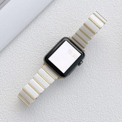 Ceramic One-bead Steel Strap Watch Band For Apple Watch Ultra 49mm / Series 8&7 45mm / SE 2&6&SE&5&4 44mm / 3&2&1 42mm(White Gold)