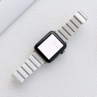 Ceramic One-bead Steel Strap Watch Band For Apple Watch Ultra 49mm / Series 8&7 45mm / SE 2&6&SE&5&4 44mm / 3&2&1 42mm(White Silver)
