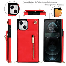 For iPhone 13 Cross-body Zipper Square Phone Case with Holder(Red)