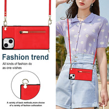 For iPhone 13 Cross-body Zipper Square Phone Case with Holder(Red)