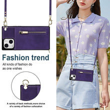 For iPhone 13 Cross-body Zipper Square Phone Case with Holder(Purple)