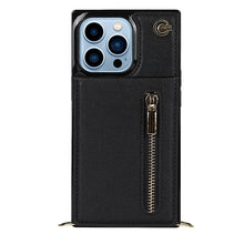 For iPhone 13 Pro Cross-body Zipper Square Phone Case with Holder (Black)