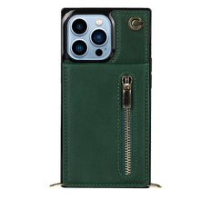For iPhone 13 Pro Cross-body Zipper Square Phone Case with Holder (Green)