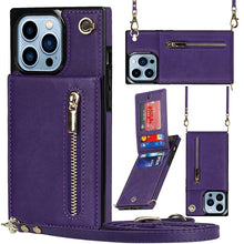 For iPhone 13 Pro Max Cross-body Zipper Square Phone Case with Holder (Purple)