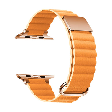 Magnetic Leather Strap Watch Band For Apple Watch Series 8&7 41mm / SE 2&6&SE&5&4 40mm / 3&2&1 38mm(Rose Gold Buckle Ling Grass)