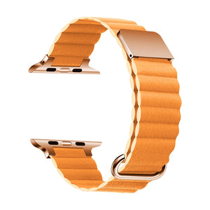 Magnetic Leather Strap Watch Band For Apple Watch Series 8&7 41mm / SE 2&6&SE&5&4 40mm / 3&2&1 38mm(Rose Gold Buckle Ling Grass)