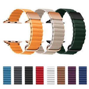 Magnetic Leather Strap Watch Band For Apple Watch Series 8&7 41mm / SE 2&6&SE&5&4 40mm / 3&2&1 38mm(Silver Buckle Cape Blue)