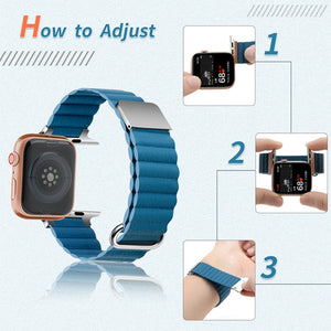 Magnetic Leather Strap Watch Band For Apple Watch Series 8&7 41mm / SE 2&6&SE&5&4 40mm / 3&2&1 38mm(Silver Buckle Cape Blue)