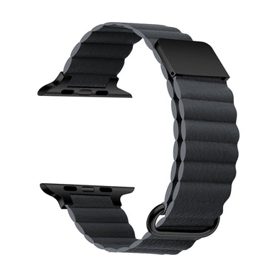 Magnetic Leather Strap Watch Band For Apple Watch Ultra 49mm / Series 8&7 45mm / SE 2&6&SE&5&4 44mm / 3&2&1 42mm(Black Buckle Space Grey)