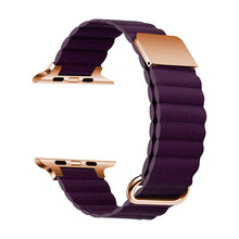 Magnetic Leather Strap Watch Band For Apple Watch Ultra 49mm / Series 8&7 45mm / SE 2&6&SE&5&4 44mm / 3&2&1 42mm(Rose Gold Buckle Crimson Cherry)