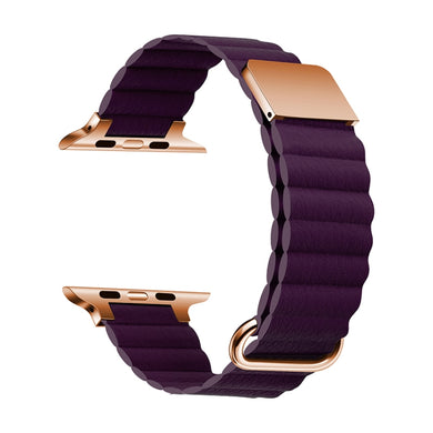 Magnetic Leather Strap Watch Band For Apple Watch Ultra 49mm / Series 8&7 45mm / SE 2&6&SE&5&4 44mm / 3&2&1 42mm(Rose Gold Buckle Crimson Cherry)