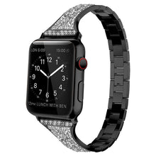 Diamond Encrusted Leather Strap Watch Band For Apple Watch Series 8&7 41mm / SE 2&6&SE&5&4 40mm / 3&2&1 38mm(Black)