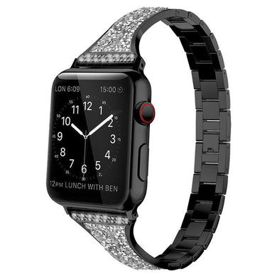 Diamond Encrusted Leather Strap Watch Band For Apple Watch Series 8&7 41mm / SE 2&6&SE&5&4 40mm / 3&2&1 38mm(Black)