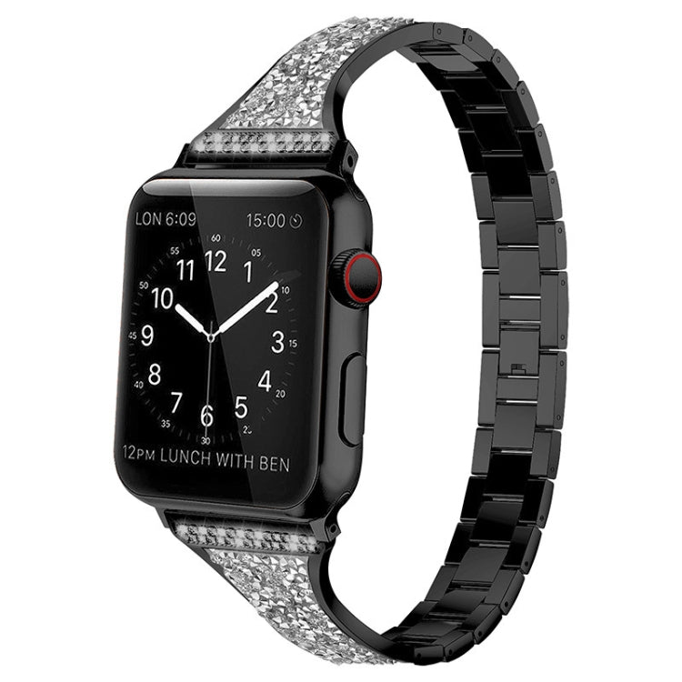 Diamond Encrusted Leather Strap Watch Band For Apple Watch Series 8&7 41mm / SE 2&6&SE&5&4 40mm / 3&2&1 38mm(Black)