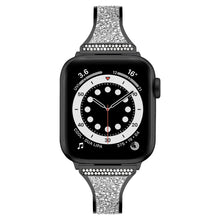 Diamond Encrusted Leather Strap Watch Band For Apple Watch Series 8&7 41mm / SE 2&6&SE&5&4 40mm / 3&2&1 38mm(Black)