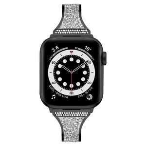 Diamond Encrusted Leather Strap Watch Band For Apple Watch Series 8&7 41mm / SE 2&6&SE&5&4 40mm / 3&2&1 38mm(Black)