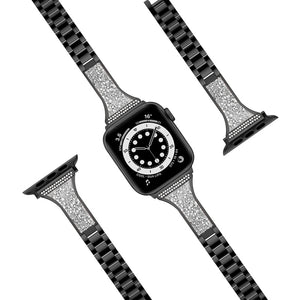 Diamond Encrusted Leather Strap Watch Band For Apple Watch Series 8&7 41mm / SE 2&6&SE&5&4 40mm / 3&2&1 38mm(Black)