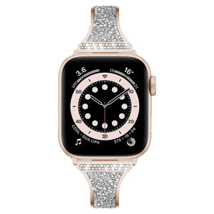 Diamond Encrusted Leather Strap Watch Band For Apple Watch Series 8&7 41mm / SE 2&6&SE&5&4 40mm / 3&2&1 38mm(Rose Gold)