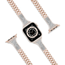 Diamond Encrusted Leather Strap Watch Band For Apple Watch Series 8&7 41mm / SE 2&6&SE&5&4 40mm / 3&2&1 38mm(Rose Gold)
