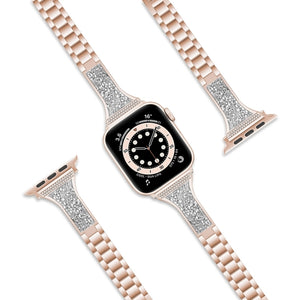 Diamond Encrusted Leather Strap Watch Band For Apple Watch Series 8&7 41mm / SE 2&6&SE&5&4 40mm / 3&2&1 38mm(Rose Gold)