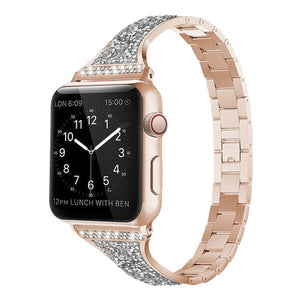 Diamond Encrusted Leather Strap Watch Band For Apple Watch Series 8&7 41mm / SE 2&6&SE&5&4 40mm / 3&2&1 38mm(Rose Gold)