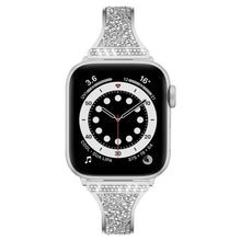 Diamond Encrusted Leather Strap Watch Band For Apple Watch Series 8&7 41mm / SE 2&6&SE&5&4 40mm / 3&2&1 38mm(Silver)